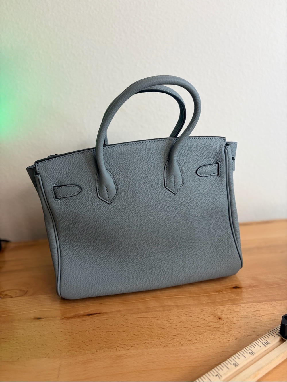 Cloudy skies Satchel Bleu Lin chai Gris PHW PLK vintage Togo light blue 30 - Picture 11 of 15